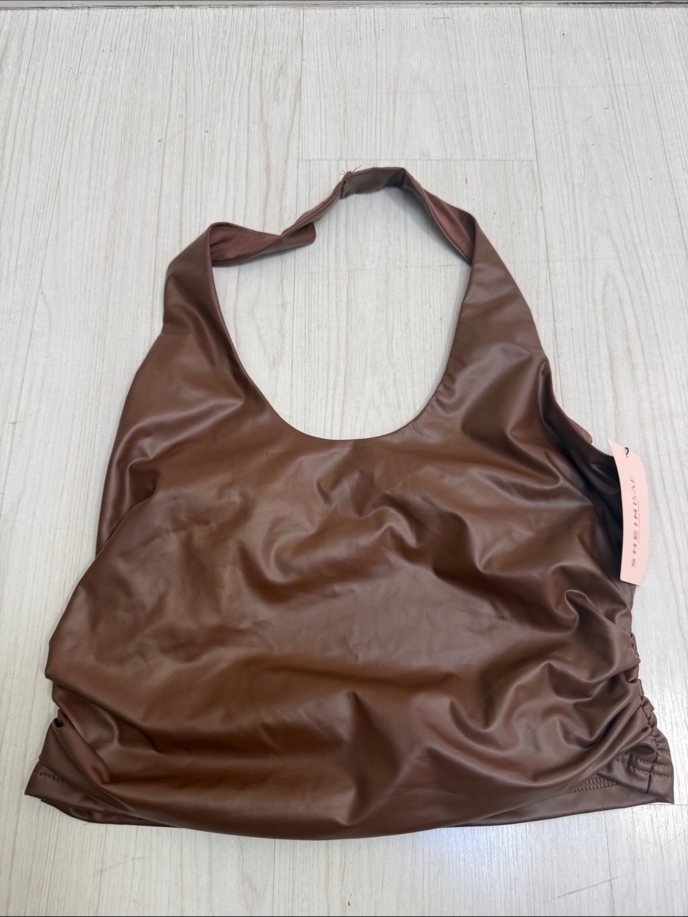 NWT SHEIN Bae Brown Faux Leather Crop Tank Top